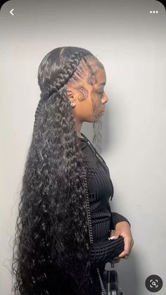 Hairstyle Sew In Black Women, Curly Hair See In, Hair Tutorials Half Up, Swoop With Weave, Cute Hairstyles With Color, Braided Hoco Hairstyles, 22nd Birthday Hairstyles, Hairstyles With Leftover Braiding Hair, Two Braids Hairstyle With Curly Hair