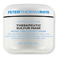 Peter Thomas Roth Therapeutic Sulfur Acne Masque is a medicated mask with 10% maximum-strength Sulfur, purifying Kaolin Clay and Bentonite Clay clears up acne blemishes and helps prevent their return. Acne Mask, Acne Oil, Peter Thomas Roth, Skin Care Clinic, Hormonal Acne, Cystic Acne, Bentonite Clay, Acne Blemishes, How To Get Rid Of Acne