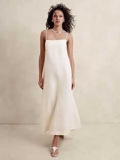 Silk-Linen Maxi Dress | Banana Republic Linen Gown, Ss 2024, Casual Couture, Bridal Events, What Is Fashion, Long Linen Dress, White Maxi Dress, Bridal Event, Silk Linen