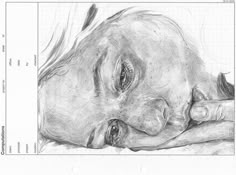 a pencil drawing of a baby rhino laying down