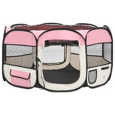 a pink and white cat bed with two cats in it's side pockets