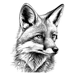 Fox portrait hand drawn sketch Vector illustration Wild animals stock photo Fox Photography Black And White, Fox Portrait Drawing, Fox Sketch Tattoo, Fox Head Drawing, Arctic Fox Drawing, Fox Sketches, Fox Drawing Sketches, Fox Outline, Fox Stamp