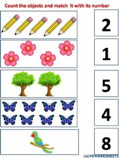 the worksheet for counting numbers with butterflies and flowers