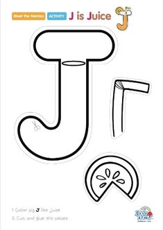 the letter j is for juice coloring page with an image of a slice of lemon