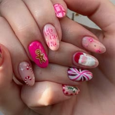 #trendynails #nails #coolnails Christmas Mix And Match Nails, Christmas Nails Mix And Match, Mix Match Christmas Nails, Whimsical Christmas Nails, Chrisrmas Nails, Candy Land Nails, Christmas Nails With Rhinestones, Christmas Nails Ideas Holiday