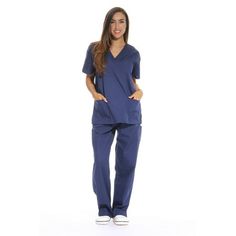 SCRUBS DESIGNED FOR COMFORTABLE FUNCTIONALITY No Restrictions! We know how tedious it can be working those long hours and overnight shifts, and that s why we ve designed these medical scrubs to be as comfortable as possible! We ve used a blend of 55% cotton and 45% polyester that gives you the perks of both these materials. That means the nurses uniforms feel great on the skin but are not plagued with the stubborn wrinkles found on overly-soft garments. The comfortably loose design is complement Medical Scrubs For Women, Scrubs Clothing, Dental Uniforms, Scrubs For Women, Scrubs Nursing Uniforms, Navy Scrubs, Nursing Scrubs, Scrubs Uniform, Love Store