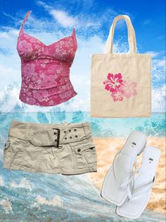 Beach Outfits Y2k, Y2k Tropical Aesthetic, Hibiscus Girl Outfits, Hawaii Core Outfits, Merliah Summers Outfit, Summer Tank Tops Aesthetic, Summer Fun Outfits, Beach Fits 2024, 2000s Beach Aesthetic Outfits