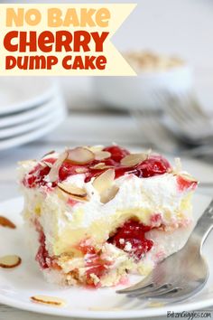 no bake cherry dump cake on a white plate