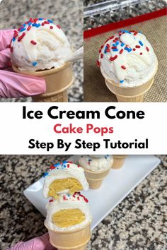 ice cream cone cake pops with sprinkles on top and in the middle