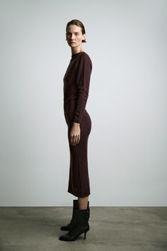 100% WOOL MIDI DRESS Long Wool Dress, Zara Slip Dress, Strapless Sequin Dress, Autumn Fits, Zara Leather, Cardigan Sweater Dress, Shirt Blouses Tops, Leather Shirt, Wool Dress