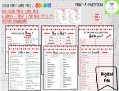 the printable party game pack is shown