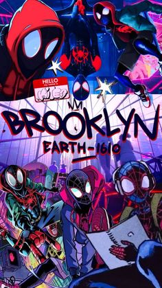 the poster for brooklyn earth - blg, featuring spiderman and other characters