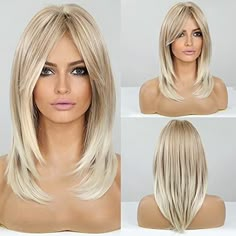 Blonde Layered Hair, Long Blonde Wig, Κούρεμα Bob, Bangs For Women, Blonde Wigs, Side Bangs, Blonde Wig, Blonde Ombre