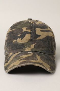 "🧢 Beautifully, We made the high-quality \"Distressed Washed Cotton Baseball Cap\" These are trendy style! Really comfortable and cute! * Camouflage Distressed Cap made by washed cotton * One Size Fits Most - Adjustable Strap closure on the back, you can easily adjust to fit your head. Circumference 21.6\"-23.6\", brim length 2.75\", crown height 4.75\" * * Features / Materials - 100% Washed cotton - Adjustable strap closure - Polo style design - 6 Panels - Relaxed, comfortable fit - Lightweigh Distressed Cap, Camo Hat, Camo Hats, Hat Baseball, Metal Straps, Cotton Hat, Vintage Hat, Polo Style, Cute Hats