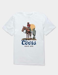 Coors Cowboy Since 1873 Unisex Tee. Large Graphic On Front. Crew Neck. Short Sleeve. 100% Cotton. Machine Wash.this Licensed Product Is Intended For Adults Of Legal Drinking Age.this Item Is Unisex Fit And Sizing.officially Licensed.this Item Is Made To Order And May Take A Few Extra Days To Process. All Other Products In Your Order Will Be Shipped Separately. Coors Cowboy, Overalls Boys, Chino Pants Women, Wwe T Shirts, Flannel Sweatshirt, Wine Shirt, Graphic Trends, Merch Ideas, Wine Shirts