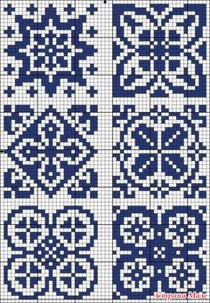 two blue and white squares that have been made to look like they are in the same pattern