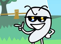 a cartoon character wearing sunglasses and pointing to something