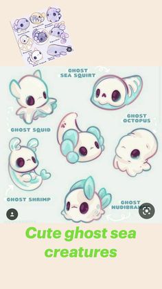 the cute ghost sea creatures stickers are shown