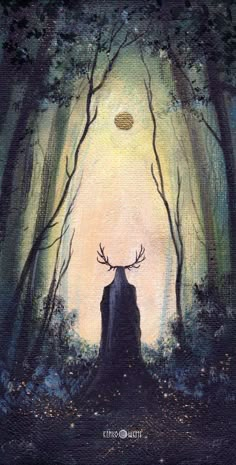 a painting of a deer in the woods