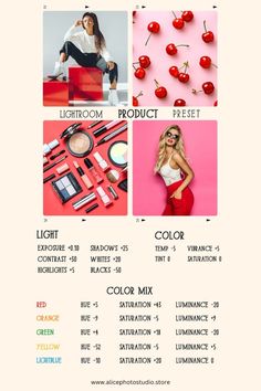 an advertisement for the lightroom product line, featuring cherrys and makeup products on it