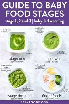 the baby food stages are shown in this poster