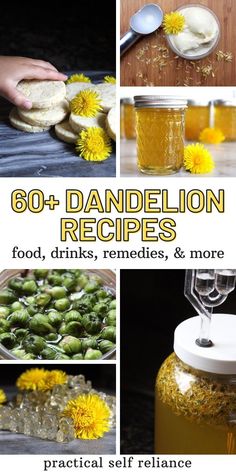 an image of dandelion recipe collage