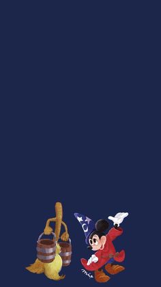 an image of mickey mouse and other items on a dark blue background with space for text