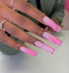 Baddie Nails Acrylic Pink And White, Pink Nails Acrylic Baddie, Long Tapered Square Nails Pink, Long Acrylic Nail Designs Square, Baddie Nails Acrylic Designs Pink, Pink Dope Nails, Pink Birthday Nails Black Women, Long Acrylic Nails Square Ideas Pretty, Hot Pink Ombre Acrylic Nails