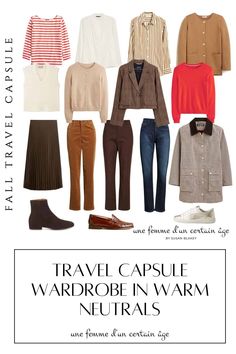 Pack light and stylishly with this fall travel capsule wardrobe featuring warm neutral tones. Discover versatile pieces that mix and match effortlessly for chic and cozy travel outfits. Fall Outfits For Dinner, Holiday Outfits Over 50, Outfits With Jeans And Sneakers, Fall Outfits For Petite Women, Casual Beach Vacation Outfits, Fall Outfits With Jeans, Fall Outfits For Women Over 50, Outfits For Petite Women, Casual Jeans Outfits