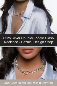 CURB NECKLACEBasic curb chain made from sterling silver 925 with toggle clasp bracket pendant.The necklace is impressive, full of presence, and suitable for any appearance, Statement Jewelry Accessories Necklaces, Clasp Necklace, Curb Chain