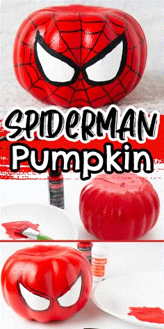 the spiderman pumpkin is ready to be painted and put on it's face