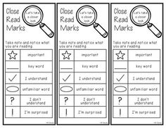 I use this with my first graders. Some were straining their necks to read the anchor chart with the close reading marks. This will enable them to have the resource close by. They include the marks I use in my classroom. Check out my Close Read packs:American Symbols and MonumentsRainforest AnimalsCheck out my blog for more info:Fantastic First Grade Froggies Reading Wonders, Teacher Bag, Third Grade Reading, Reading Specialist, 5th Grade Reading