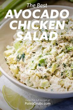 the best avocado chicken salad in a bowl