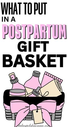 A gift basket for a new mom just after giving birth, postpartum gifts, gifts for new moms after baby, push presents. Mom Basket After Baby, Mom Care Basket, Mommy Basket, Birth Gifts For Mom, Postpartum Care Package, Postpartum Must Haves, Postpartum Gift