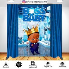 an advertisement for boss baby with a cartoon character wearing a crown