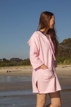 Soft terry towelling dress in pink to throw on after a swim. Features a hood for drying hair, sun protection and keeping warm. The zip pocket is the perfect place to hide your sunglasses while you are in the water. Handmade in Australia from a thick double-sided pure cotton terry fabric. The ultimate in beach culture. Free postage within Australia. Sizes are Australian sizes S, M, L & XL if unsure of sizing it is recommended to go 1 size larger. Dress measurements: Small (AU 8-10) Length 80c Doc Mcstuffins Outfit, Doc Mcstuffins Birthday Outfit, Peppa Pig Outfit, Toddler Formal Dresses, Frozen Birthday Outfit, Frozen Tutu, Bandana Dress, Unicorn Birthday Outfit, Towel Dress