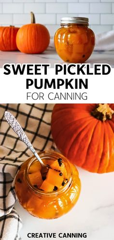 sweet pickled pumpkins for canning with text overlay