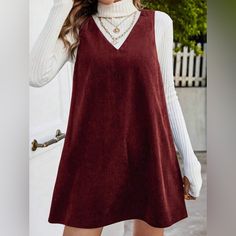 New With Tags. Red Corduroy Fabric, Frenchy X Shein. Vneck Style. Total Fall Vibes! Red Dresses Casual Winter, Christmas Dresses Casual, Wine Color Dress Casual, Red Courderoy Overall Dress, A Line Corduroy Dress, Ladies Corduroy Dress, Red Courderoy Dress, Party Tiktok, Formal Dress Gown