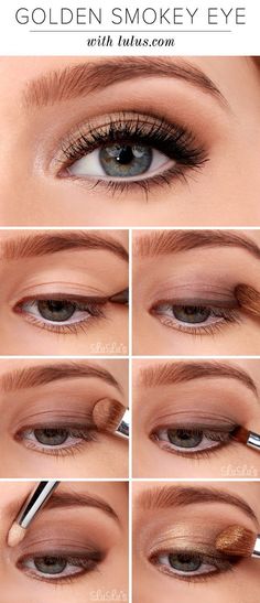 Eye Makeup Without Foundation, Gold Eyeshadow Hooded Eyes, Cocktail Party Makeup Classy, Smokey Eyeshadow Tutorial, Basic Eye Makeup, Smokey Eyes Tutorial, Simple Eyeshadow Tutorial, Glamorous Wedding Makeup, Make Up Mata