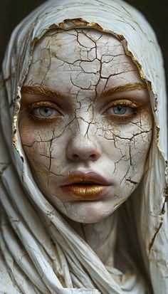 Statue Makeup, Golden Statue, Body Part Drawing, Broken Doll, Horror Makeup, Doll Aesthetic, Doll Art, Creative Makeup