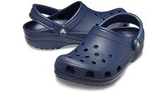 Slip into your favorite clog and enjoy a custom fit, water-friendly design and ventilated forefoot for breathability.  Crocs trade  Classic Details:    Ventilation ports add breathability and help water and debris drain away.  Water-friendly and buoyant  weighs only ounces.  Fully molded Croslite trade  material for signature Crocs comfort.  Heel strap offers a secure fit.  Odor-resistant, easy to clean, and quick to dry.  Lightweight, non-marking soles.  Fit style: Roomy � generous in length an Blue Crocs, Kayaking Gear, Comfort Shoe, Walking In The Rain, Sneaker Sale, Crocs Classic Clogs, Blue Beach, Urban Chic, Perfect Shoes