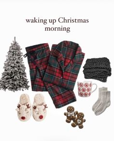 a christmas card with the words waking up christmas morning