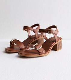 Wide Fit Tan Buckle Block Heel Sandals | New Look Leather Summer Sandals, Sandals Ideas, Summer Leather Sandals, Lingerie Shorts, Going Out Trousers, Brown Wedge Sandals, Beachwear Skirt, Block Heel Sandals, Only Shoes