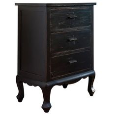 an old black dresser with two drawers