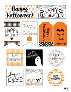 halloween tags and stickers with the words happy halloween