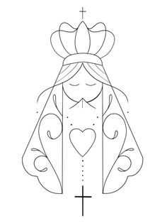 the outline of a woman's face with a cross and heart on her chest