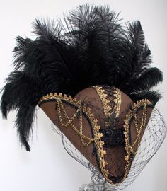 Tan fleur de lis corset steampunk pirate Tricorn hat