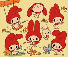 some cartoon characters with red hair and bunny ears