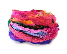 Yarn Lei, Sari Silk Ribbon, Silk Gifts, Fiber Jewelry, Silk Sari, Sari Silk, Choker Collar, Beads Online, Bead Store