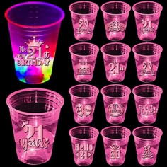 the plastic cups have numbers on them for 21st birthday party guests to take home from